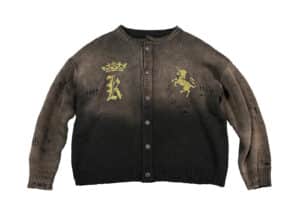 KLICK CLAK 26SS War Horse Logo Print Vintage Wash Knit Cardigan Black front