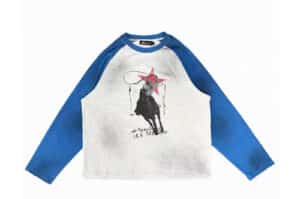 KLICK CLAK Raglan Blue Sleeve L:S Tee White