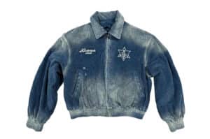 KLICK CLAK Washed Distressed Embroidered Corduroy Jacket Blue