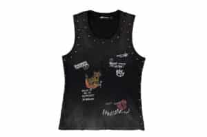 KLICK CLAK Washed Distressed Faded Studded Graffiti Vest Black