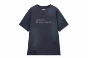 Matin Kim Spray Washed Lettering Damaged Top Navy TS301