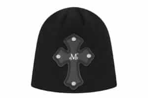 Mucent Korn Cross Leather Patch Beanie Black