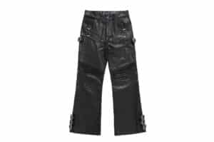 REGEN ZONE 26SS Black Raven Multi-Strap Waxed Biker Pants Black