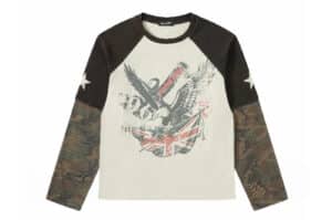 REGEN ZONE 26SS Eagle Claw Flag Patchwork Long Sleeve Tee Camo