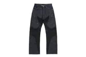 REGEN ZONE 26SS Moto Raw Denim Patchwork Waxed Biker Pants Black