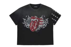 REGEN ZONE 26SS Rolling Stones Star Flag Distressed Tee Black