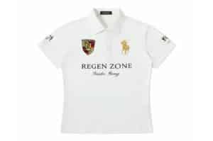 REGEN ZONE SPUR Vintage Racing Gold Foil Polo Tee White