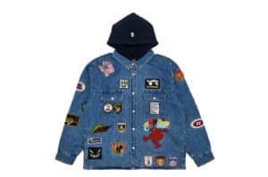 Supreme Patches Hooded Zip Up Shirt Denim