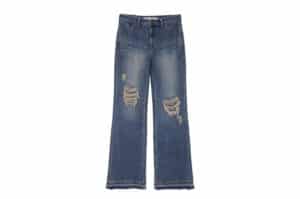 Matin Kim Semi Boots Cut Damage Denim Pants Light Blue DN038