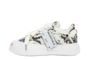 Smile Repiublic Black and Cream Frayed Tweed Platform Sneakers