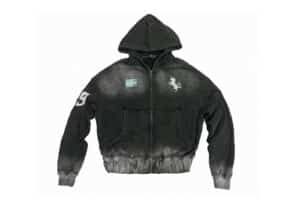 KLICK CLAK 25AW War Horse Logo Embroidered Vintage Wash Zip Hoodie Black