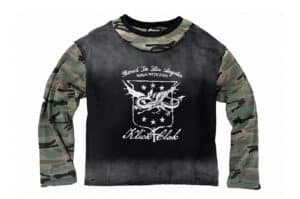 KLICK CLAK Panel Vintage Print Washed Distressed L:S Tee Camo