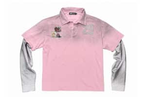 KLICK CLAK Washed Distressed Patch Detail Faux Layered L:S Polo Shirt Pink