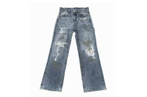 KLICK CLAK Washed Distressed Stud Details Jeans Blue
