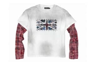 KLICK CLAK Washed Distressed UK Flag L:S Tee White