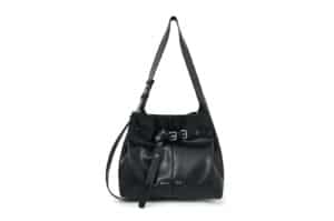 Matin Kim Belted Volunn Mid Bucket Bag Black BG702