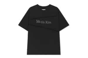 Matin Kim Diagonal Cut Logo Crop Top Black TS061