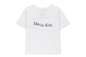 Matin Kim Diagonal Cut Logo Crop Top White TS061