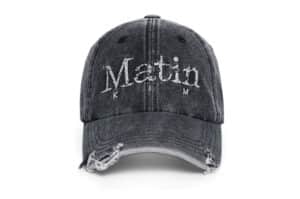 Matin Kim Vintage Distressed Denim Ball Cap Black HT014