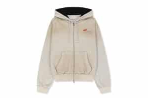 Matin Kim Vintage Washed Color Contrast Hoody Zip Up Light Beige JP325