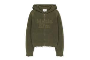 Matin Kim Waffle Texture Hoody Knit Zip Up Khaki CD320