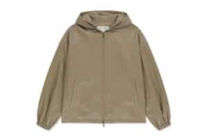 Matin Kim Faux Leather Applique Logo Hoody Jumper Beige JP315