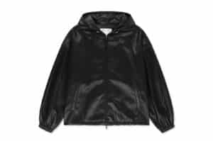 Matin Kim Faux Leather Applique Logo Hoody Jumper Black JP315