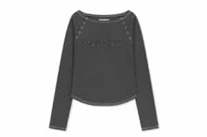Matin Kim Logo Applique Button Detail Raglan Top Charcoal TS073