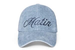 Matin Kim Matin Cracked Script Corduroy Ball Cap Light Blue HT016