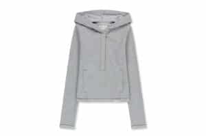 Matin Kim Waffle Henley Neck Hood Top Grey TS068