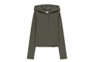 Matin Kim Waffle Henley Neck Hood Top Khaki TS068