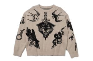 SONGAADON 25FW Tattoo Style Knitted Sweater Khaki
